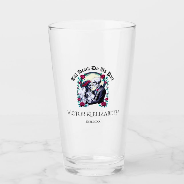 Gothic Till Death Do us Part Skeletts Hochzeit Glas (Vorderseite)