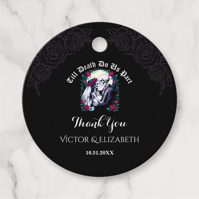 Gothic Till Death Skeleton Rose Danke Geschenkanhänger (Vorderseite)