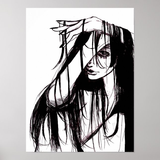 Gothic-Tinte-Frau-Dunkle-Illustration-Horror-Kunst Poster (Vorne)