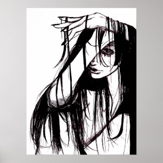 Gothic-Tinte-Frau-Dunkle-Illustration-Horror-Plaka Poster