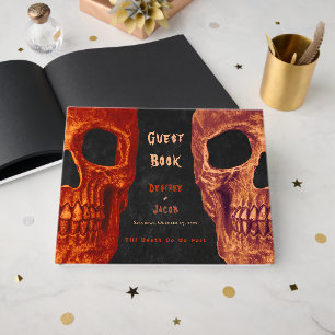 Gothic Totenkopf Orange Schwarze Halloween-Hochzei Gästebuch