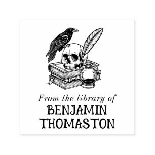 Gothic Totenkopf, Rabe, Feder & Tinte Bibliotheksb Permastempel