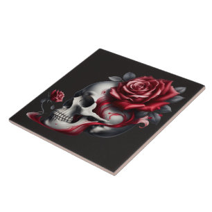 Gothic-Totenkopf-Rose  Fliese