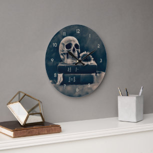 Gothic Totenkopf Vintage Alte Bücher Cyanotypie Ma Große Wanduhr