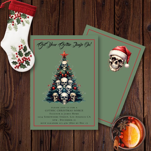 Gothic Tree Frohe Weihnachten Einladung (Front and Back Views)