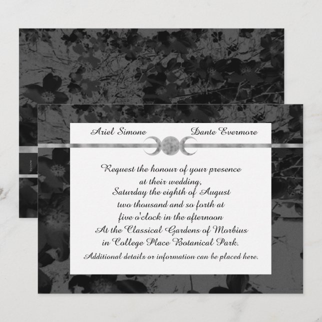 Gothic Triple Moon Floral Wedding Ste Einladung (Vorne/Hinten)