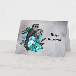 Gothic Türkisblauer Floral Eulen Halloween Karte