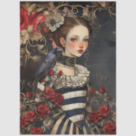 Gothic Valentine Girl & Raven w/ Red Roses Seidenpapier