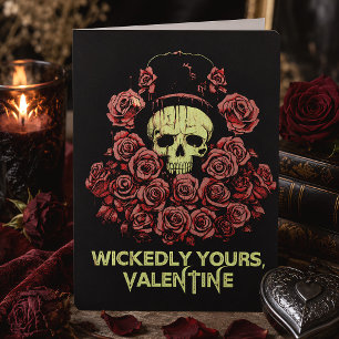 Gothic Valentine Skull mit Rose Karte