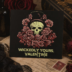 Gothic Valentine Skull mit Rose Karte