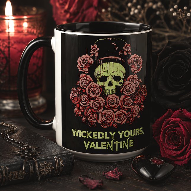 Gothic Valentine Skull mit Rose Tasse (Von Creator hochgeladen)