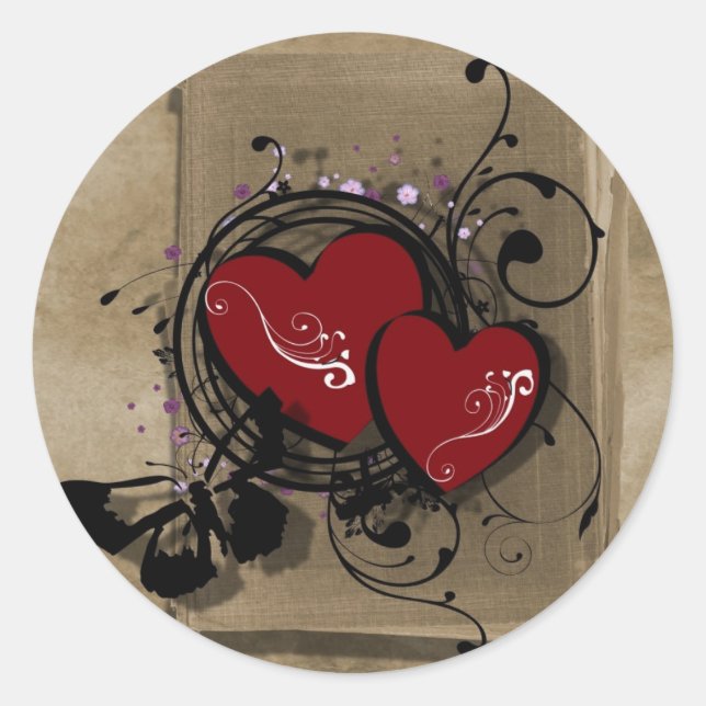 Gothic valentine's day Retro Tattoo Herz Runder Aufkleber (Vorderseite)