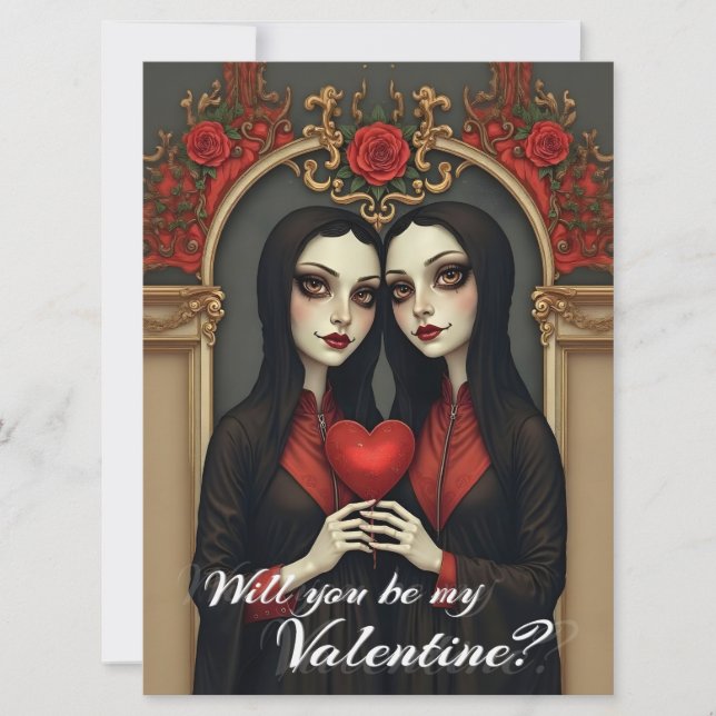Gothic-Valentins-Zwillinge mit rotem Herzen (Vorderseite)