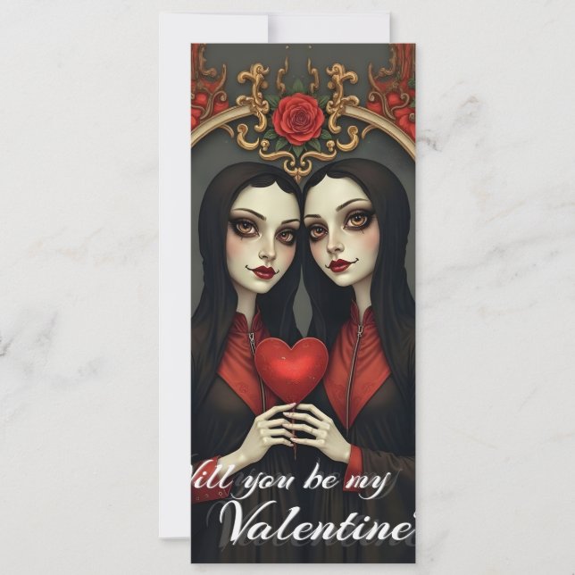 Gothic-Valentins-Zwillinge mit rotem Herzen (Vorderseite)