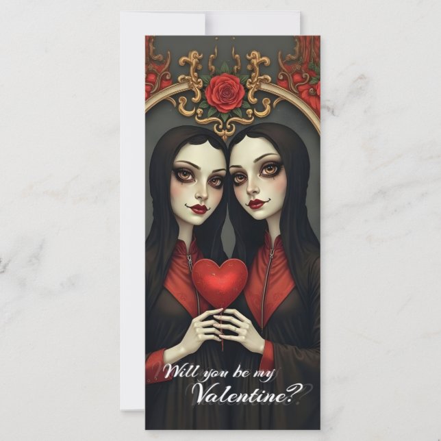 Gothic-Valentins-Zwillinge mit rotem Herzen (Vorderseite)