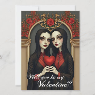 Gothic-Valentins-Zwillinge mit rotem Herzen