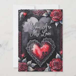 Gothic Valentinstag Rote Herzen Schwarze Spitze &  Feiertagskarte