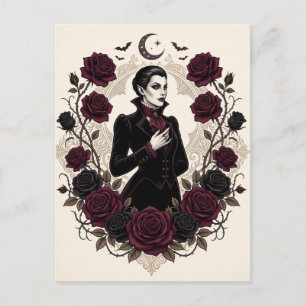 Gothic-Vampir-Halloween-Party-Burgunderrose Postkarte