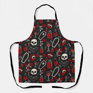 Gothic-Vampir-Muster | Rote Rosen Fledermäuse Tote Schürze