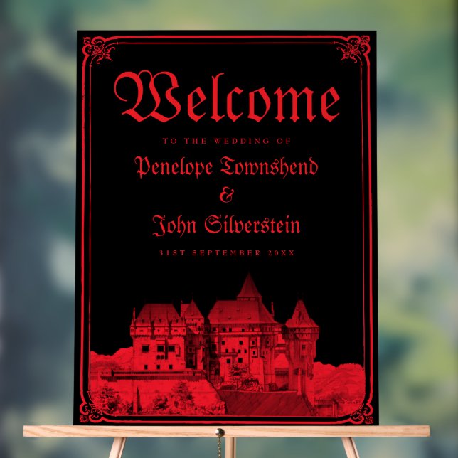Gothic Vampire Castle Border Black Red Wedding  Acrylschild (Neutral)