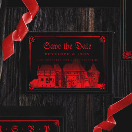 Gothic Vampire Castle Border Black Red Wedding Save The Date