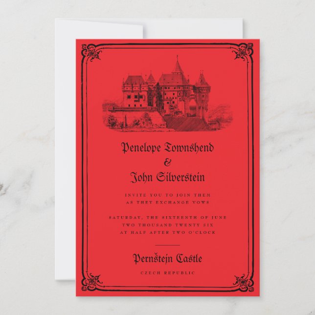 Gothic Vampire Castle Border Red Wedding Einladung (Vorderseite)