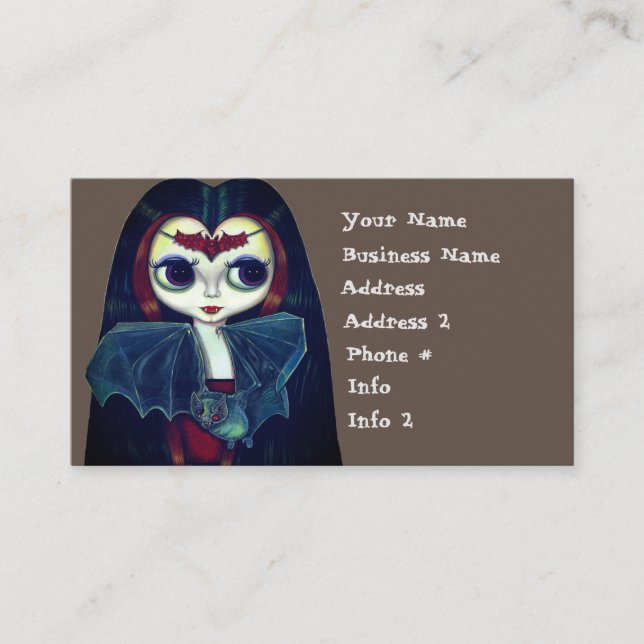Gothic Vampire Girl mit Bat Big Eyes Niedlich Visitenkarte (Vorderseite)