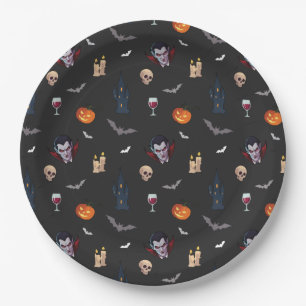 🧛 ♂️ Gothic Vampire Halloween Black Paper Plate Pappteller