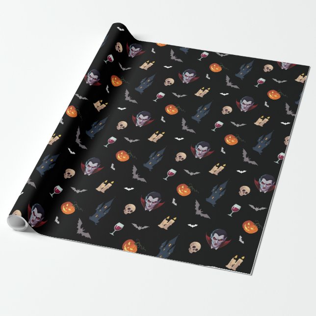 🧛 ‍ ♂️ Gothic Vampire Halloween Black Wrap 🎁 🖤 Geschenkpapier (Ungerollt)