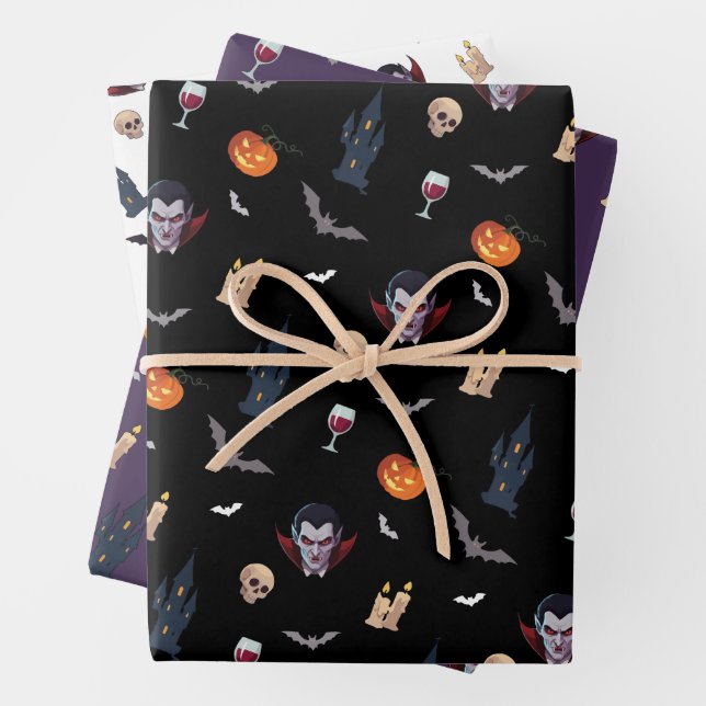 🧛 ‍ ♂️ Gothic Vampire Halloween Black Wrap 🎁 🖤 Geschenkpapier Set (Beispiel)