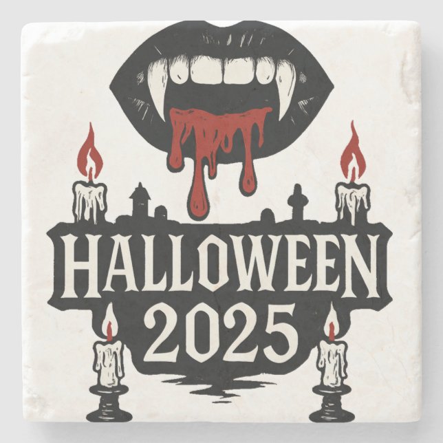 Gothic Vampire Halloween Steinuntersetzer (Vorderseite)