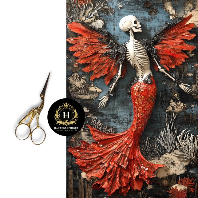 Gothic Vampire Skeleton Mermaid Skull Decoupage Seidenpapier (Von Creator hochgeladen)