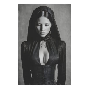 Gothic-Velour-Kapuzenporträt geschlossene Augen Fotodruck