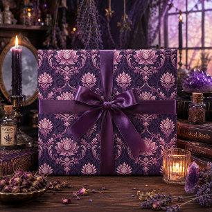 Gothic-Victorian-Mauve-Lotus-Damask Geschenkpapier