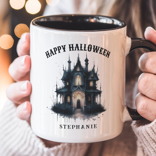 Gothic Victorian Spukhaus Frohes Halloween Tasse (Von Creator hochgeladen)