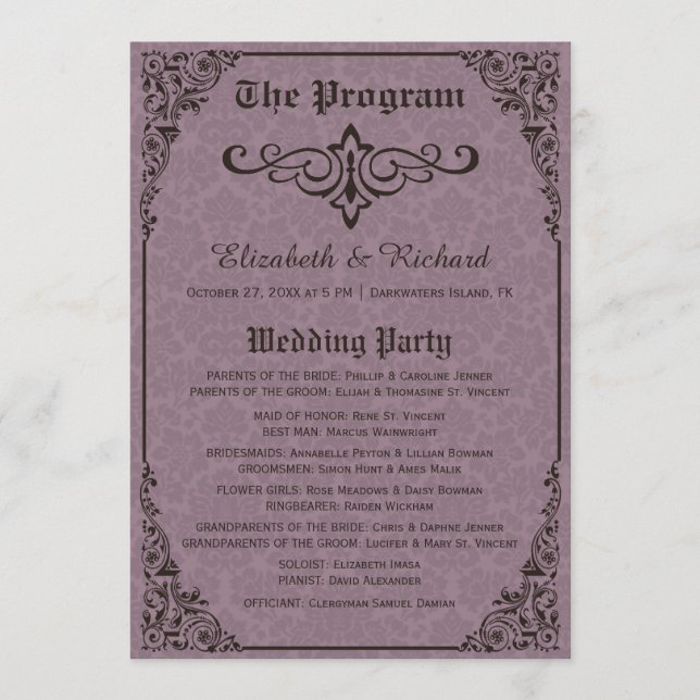 Gothic Viktorianisch Damask Hochzeitsprogramme Programm (Vorderseite)