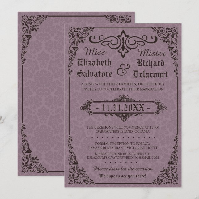 Gothic Viktorianisch Damask Wedding Invites Einladung (Vorne/Hinten)