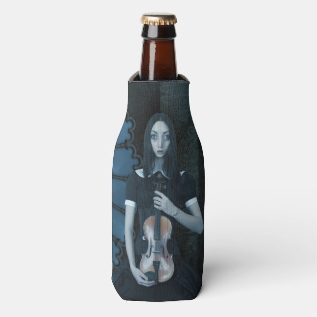 Gothic Viktorianisch Girl Holding Violin Dark Fant Flaschenkühler (Flaschenvorderseite)