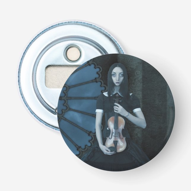 Gothic Viktorianisch Girl Holding Violin Dark Fant Flaschenöffner (Vorderseite)