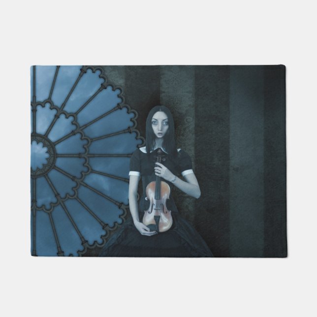 Gothic Viktorianisch Girl Holding Violin Dark Fant Fußmatte (Vorderseite)