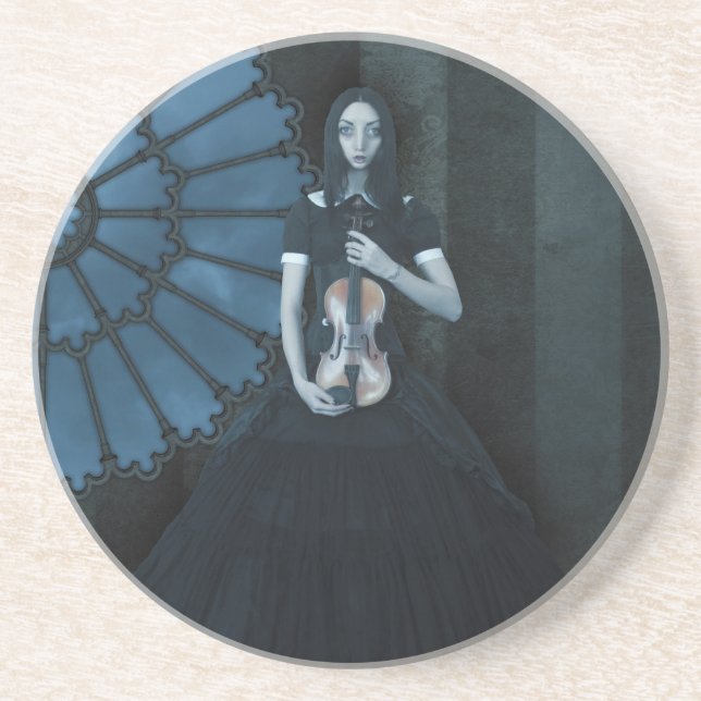 Gothic Viktorianisch Girl Holding Violin Dark Fant Getränkeuntersetzer (Vorne)