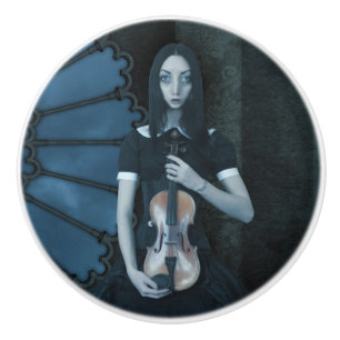 Gothic Viktorianisch Girl Holding Violin Dark Fant Keramikknauf