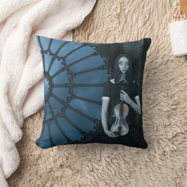 Gothic Viktorianisch Girl Holding Violin Dark Fant Kissen (Decke)