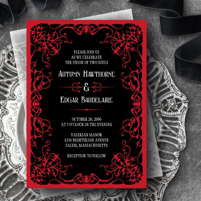 Gothic Viktorianisch Red Black Wedding Einladung (Von Creator hochgeladen)