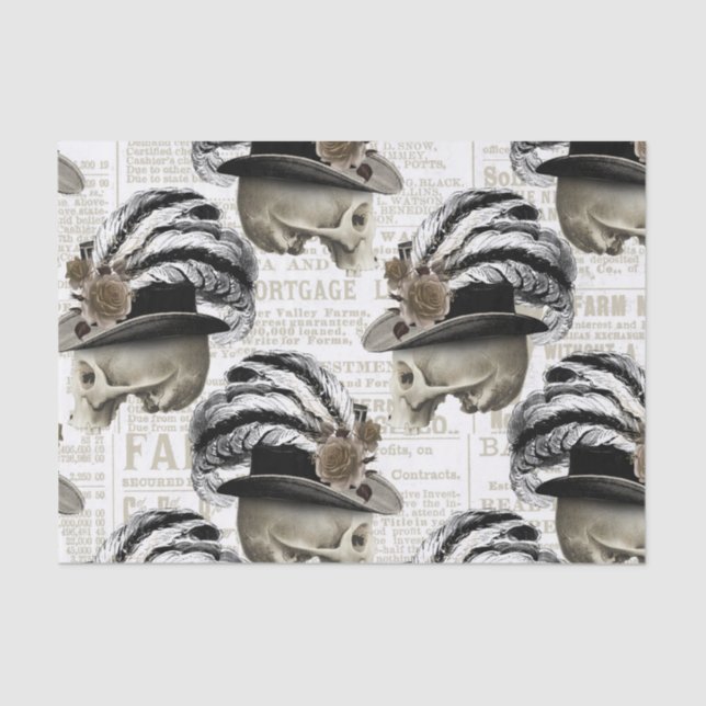 Gothic Viktorianisch Skulls Feathers Hat Zeitung Seidenpapier (Vorderseite)