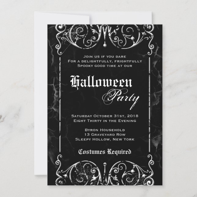 Gothic Viktorianisch Spooky Black Halloween-Party Einladung (Vorderseite)