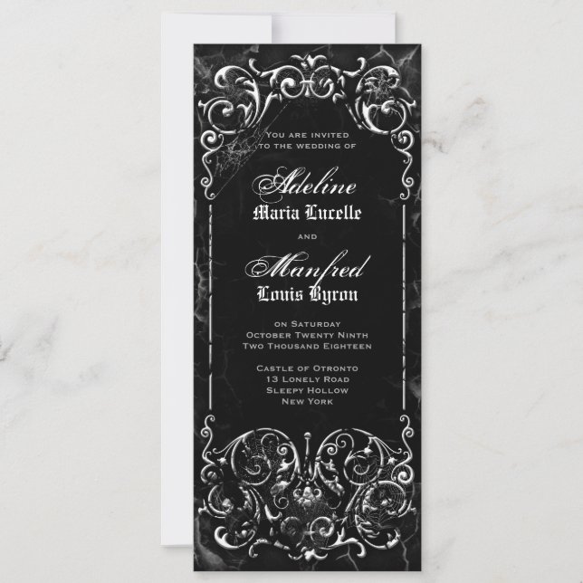 Gothic Viktorianisch Spooky Black & White Wedding Einladung (Vorderseite)