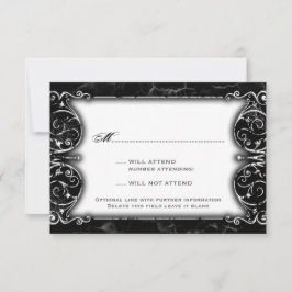 Gothic Viktorianisch Spooky Black & White Wedding  RSVP Karte