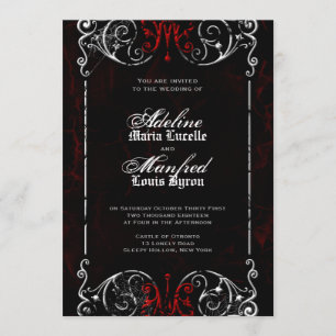 Gothic Viktorianisch Spooky Red, Black & White Wed Einladung