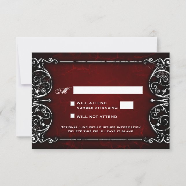 Gothic Viktorianisch Spooky Red & White Wedding RS RSVP Karte (Vorderseite)